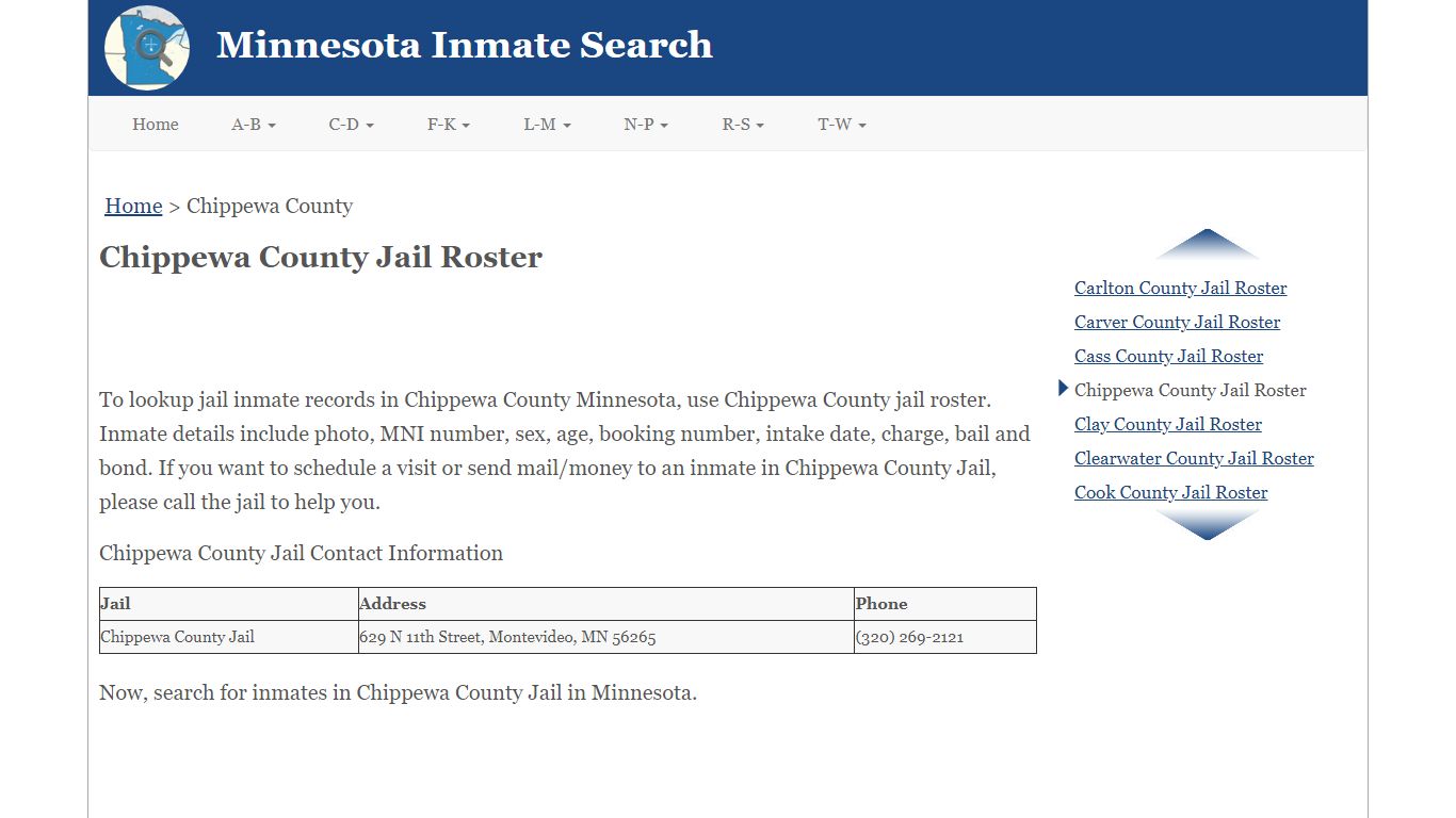 Chippewa County Jail Roster - Minnesota Inmate Search